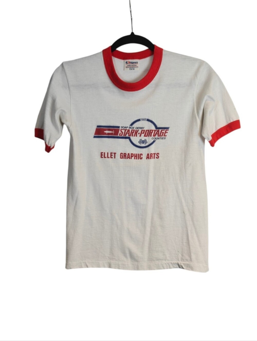 HANES 1983 Soap Box Derby Stark-Portage White & Red Ringer Tee Size Small